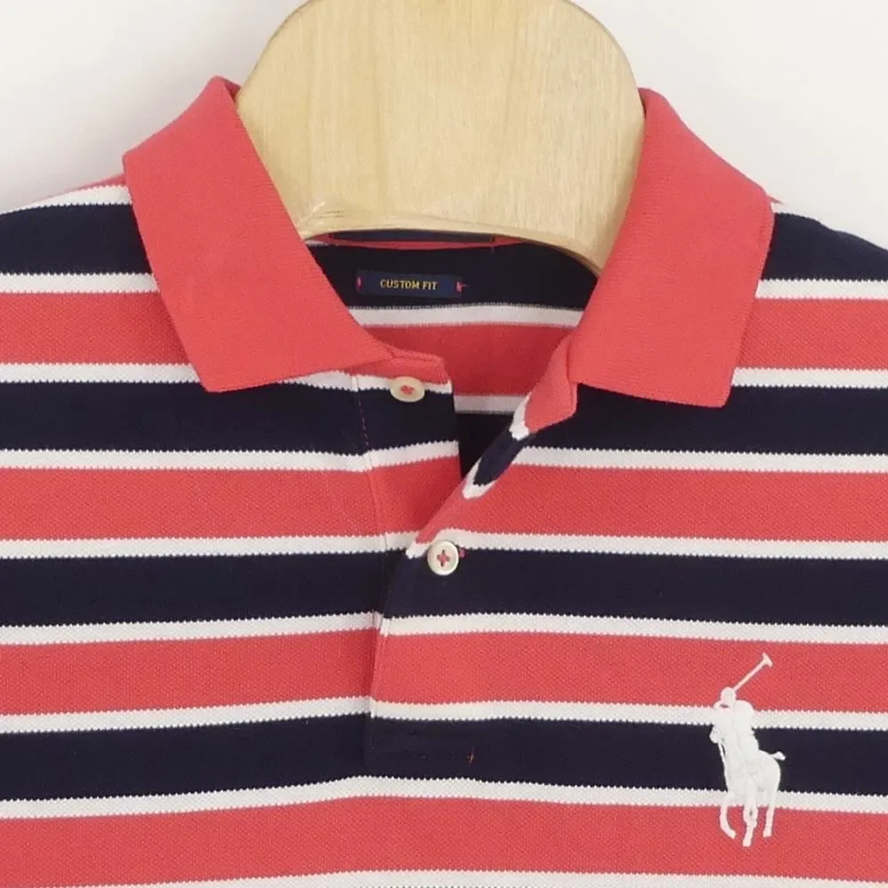 Polo Ralph Lauren Polo Shirt Custom Slim Fit Rugby Pink‎ Stripe Big Pony Men's M